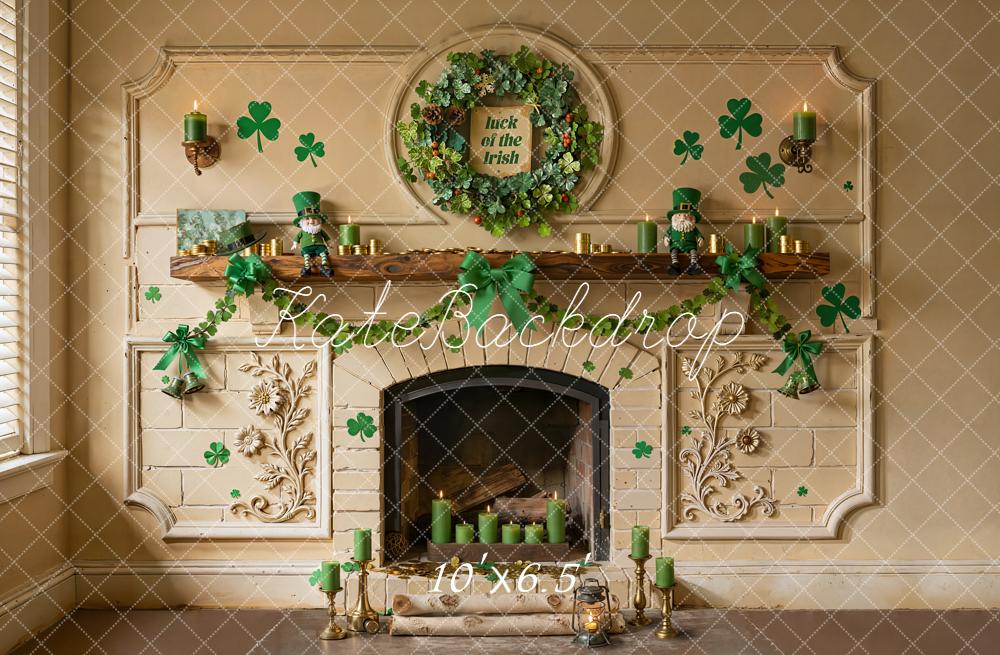 Kate Shamrock Fireplace Wreath Leprechaun Backdrop Designed by Emetselch - Image 4