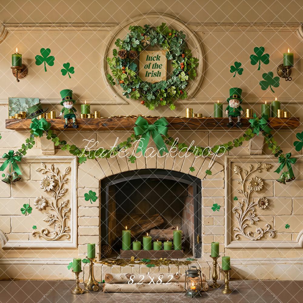 Kate Shamrock Fireplace Wreath Leprechaun Backdrop Designed by Emetselch - Image 5