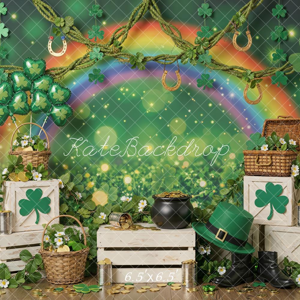 Kate Shamrock Rainbow Horseshoe Green Backdrop Designed by Emstselch - Image 2