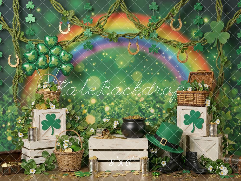 Kate Shamrock Rainbow Horseshoe Green Backdrop Designed by Emstselch - Image 3