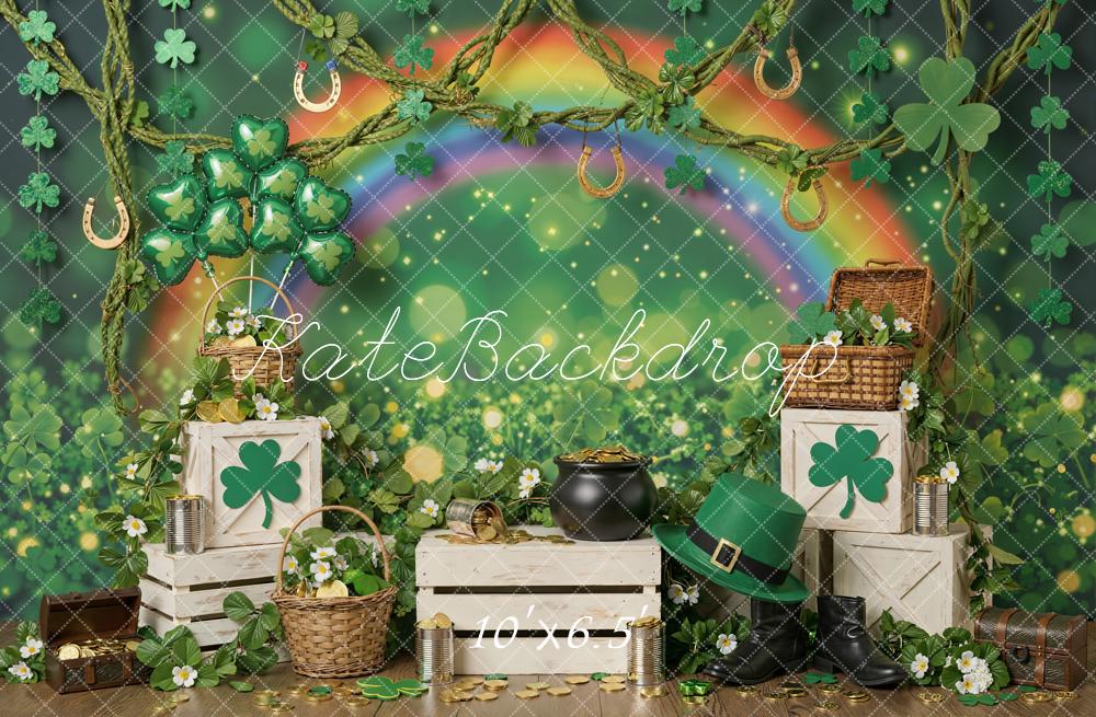 Kate Shamrock St Patrick Rainbow Gold Coins Fleece Backdrop Designed by Emstselch - Image 2