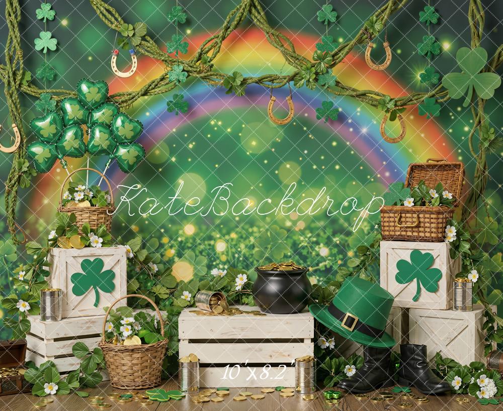 Kate Shamrock St Patrick Rainbow Gold Coins Fleece Backdrop Designed by Emstselch - Image 3