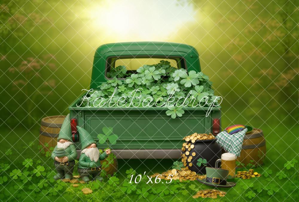 Kate Shamrock Truck Gold Coins Gnomes Fleece Backdrop Designed by Emetselch - Image 2