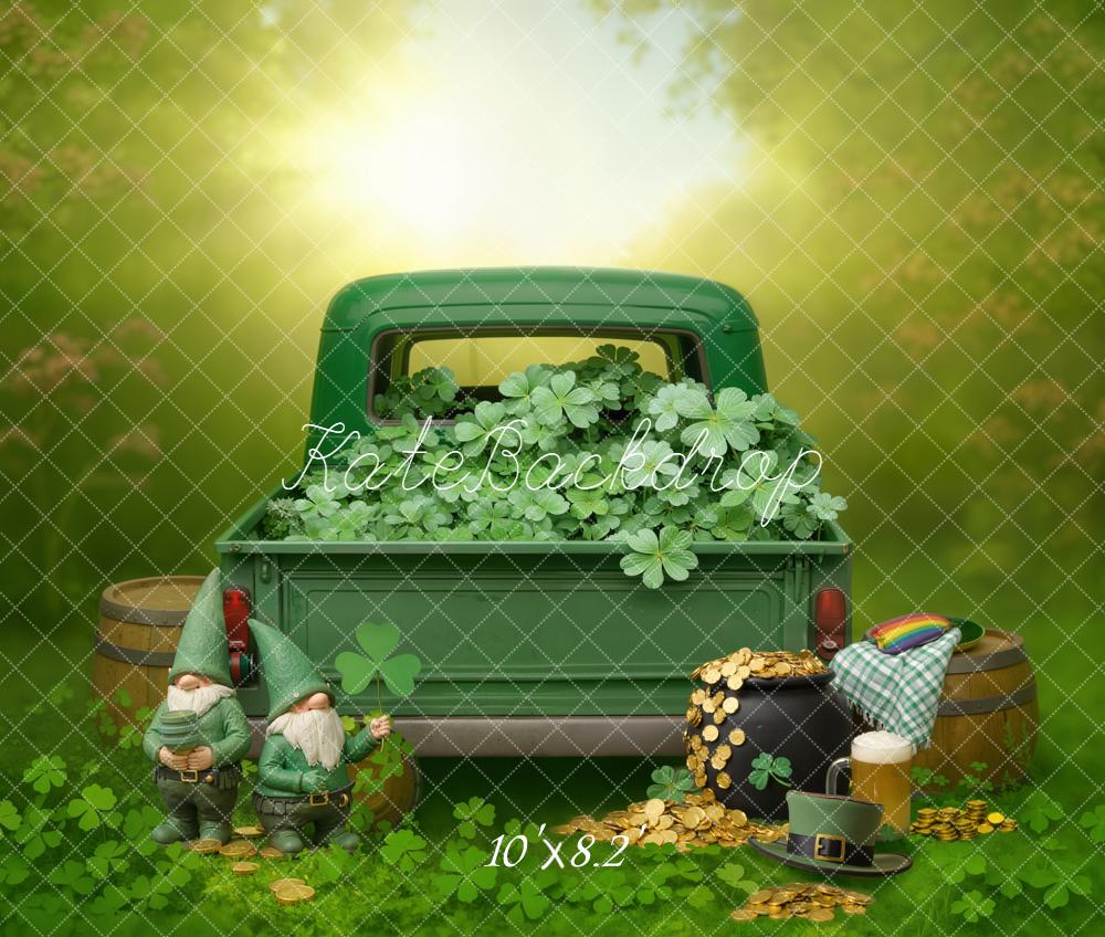 Kate Shamrock Truck Gold Coins Gnomes Fleece Backdrop Designed by Emetselch - Image 3