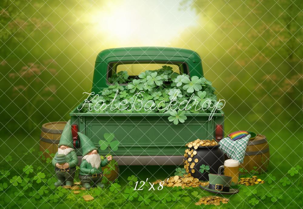 Kate Shamrock Truck Gold Coins Gnomes Fleece Backdrop Designed by Emetselch - Image 4