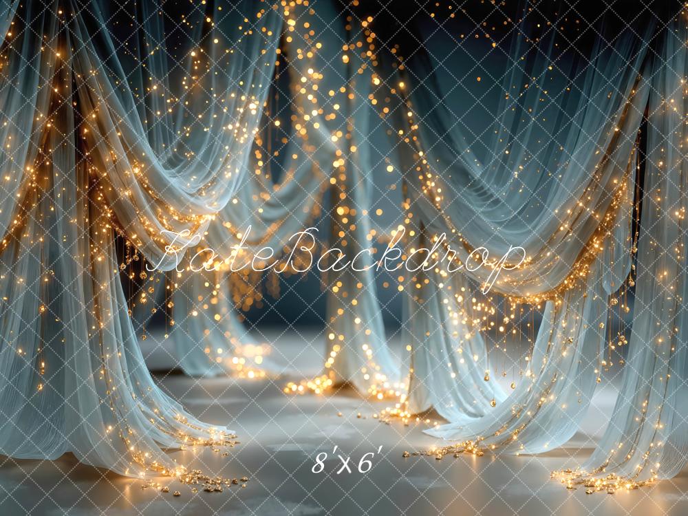 Kate Sheer Curtains Fairy Lights Blue Backdrop Designed by Mini MakeBelieve - Image 3