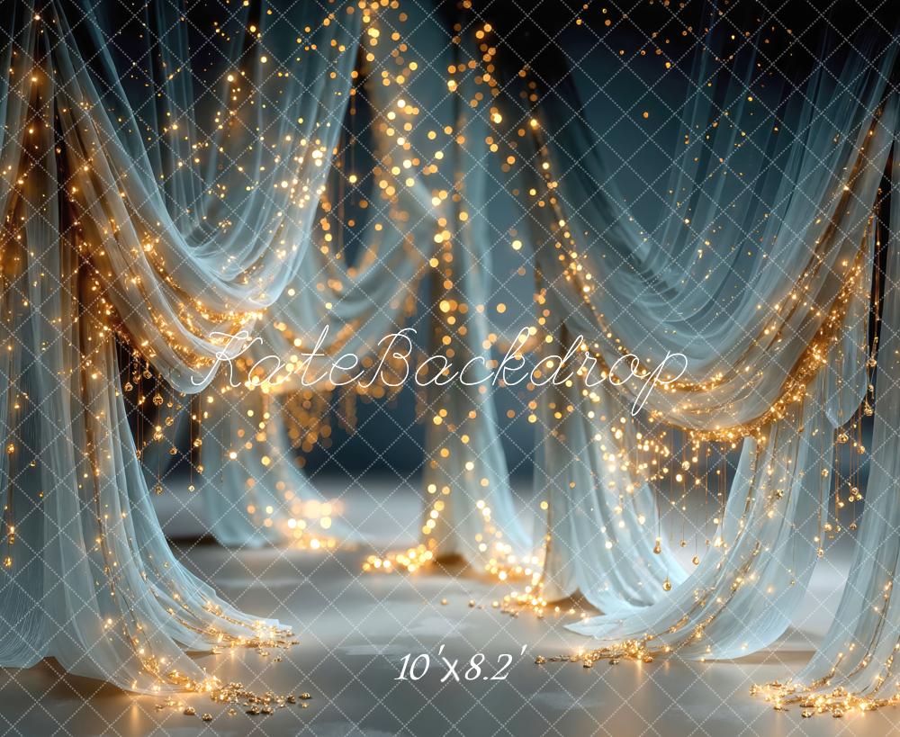 Kate Sheer Curtains Fairy Lights Blue Backdrop Designed by Mini MakeBelieve - Image 6