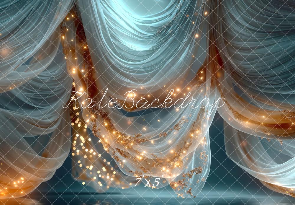 Kate Sheer Drapes Fairy Lights Blue Backdrop Designed by Mini MakeBelieve