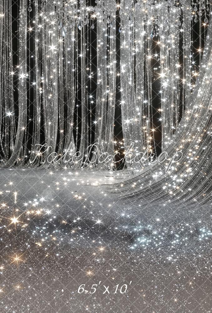 Kate Silver Sparkle Curtain Chandelier Fleece Backdrop Designed by Chain Photography - Image 2