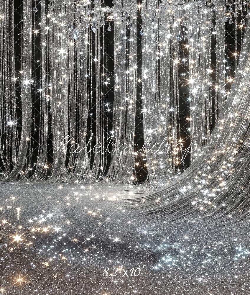 Kate Silver Sparkle Curtain Chandelier Fleece Backdrop Designed by Chain Photography - Image 3