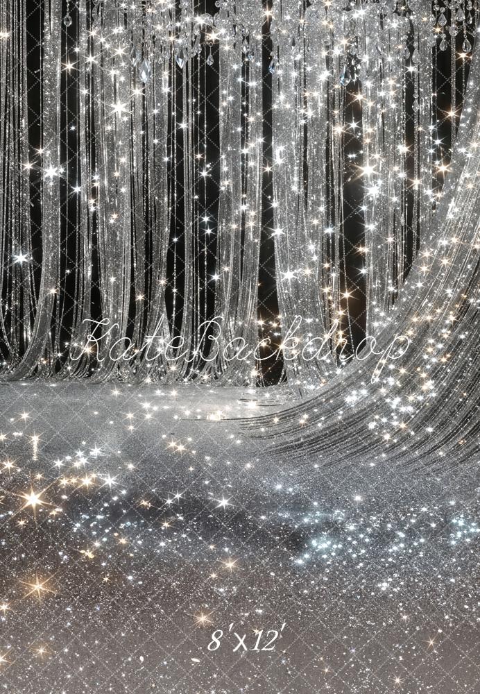 Kate Silver Sparkle Curtain Chandelier Fleece Backdrop Designed by Chain Photography - Image 4