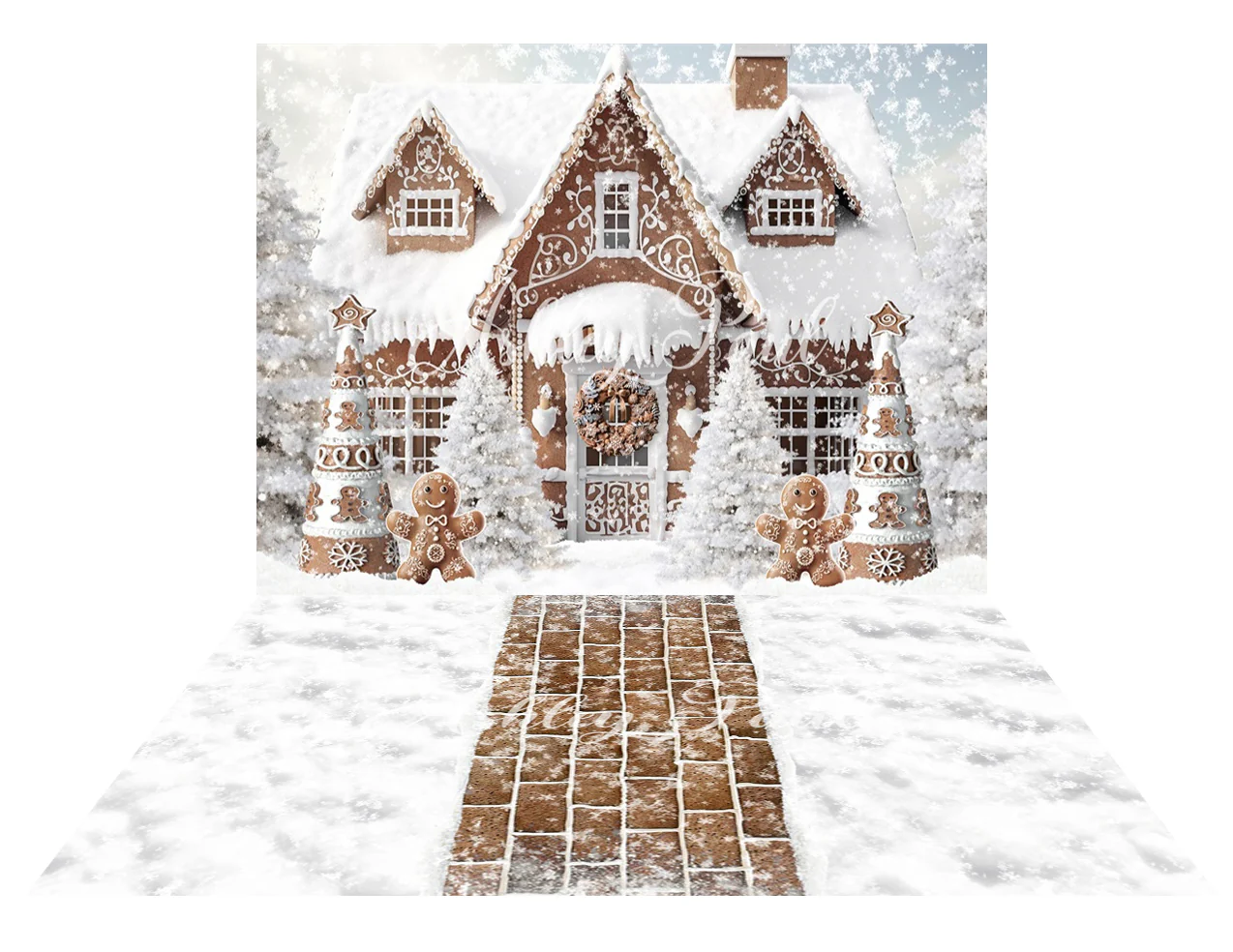 Kate Christmas Snow Gingerbread House Backdrop+Gingerbread House Floor Mat Backdrop - Image 2