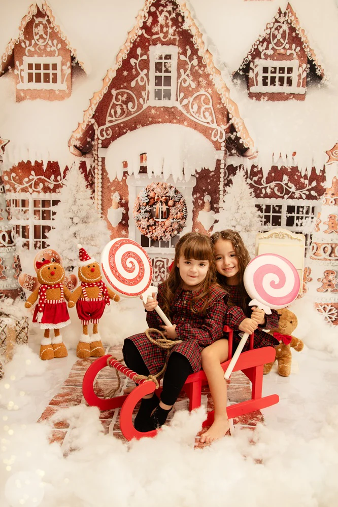 Kate Christmas Snow Gingerbread House Backdrop+Gingerbread House Floor Mat Backdrop - Image 3