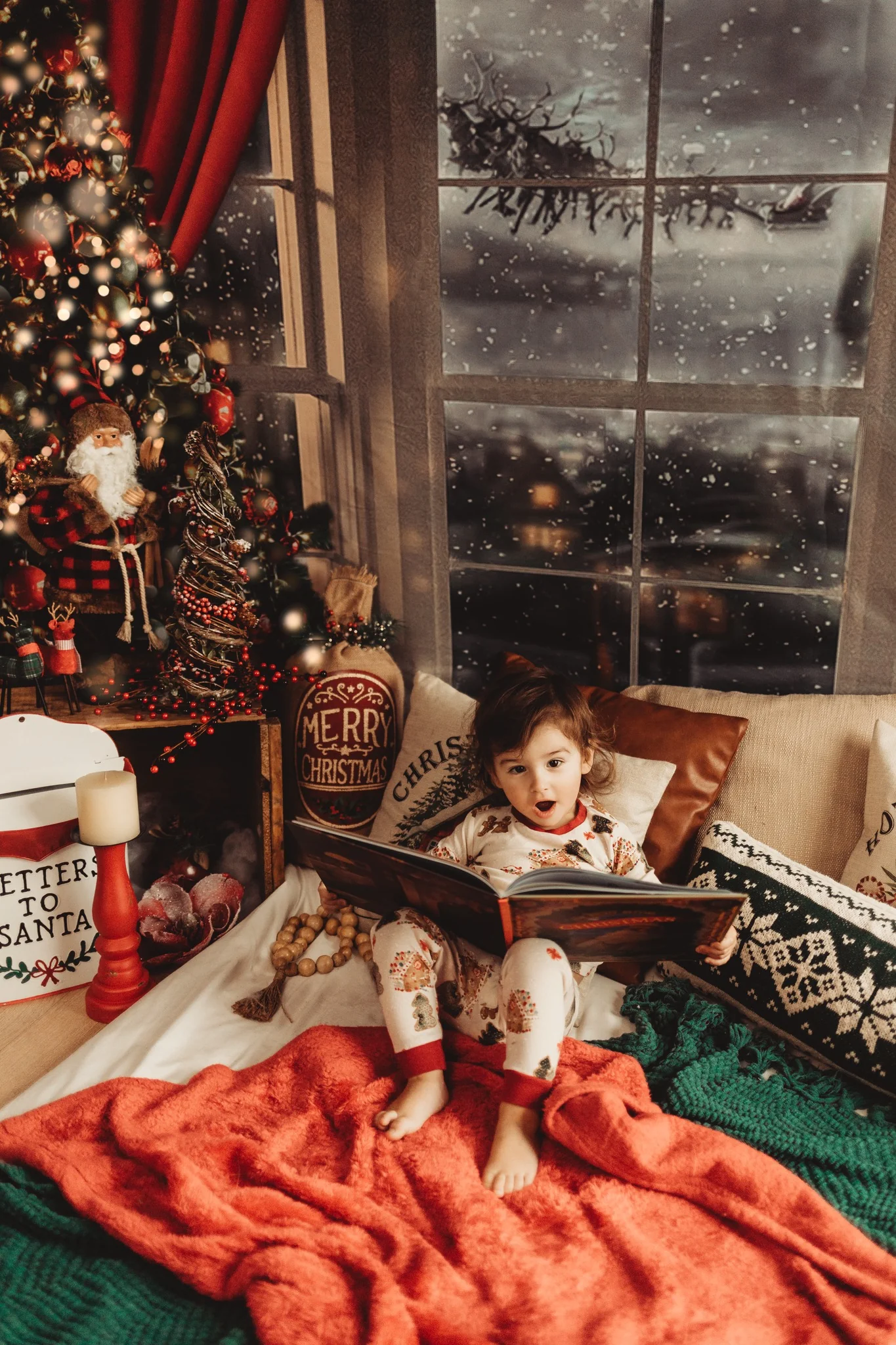 Kate Snowy Christmas Window Red Curtain Backdrop for Photography - Image 3