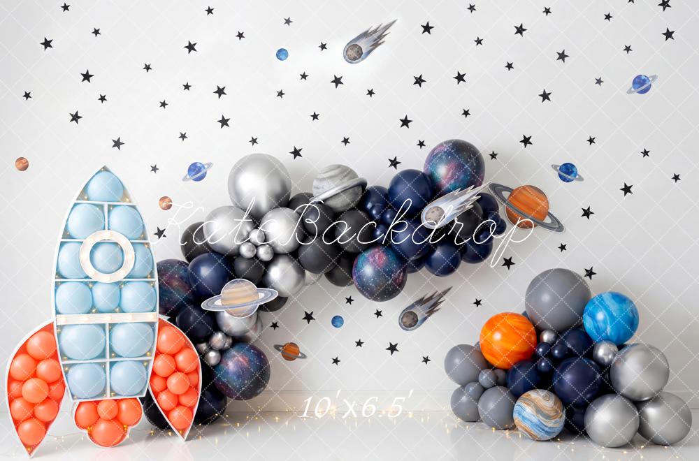Kate Space Rocket Balloons Planets Fleece Backdrop Designed by Patty Robert - Image 2