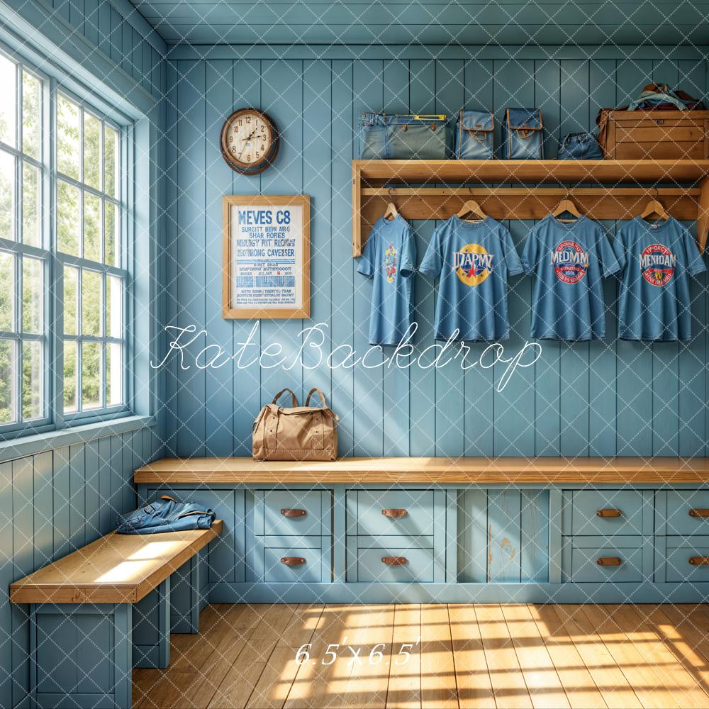 Kate Sports Locker Room Window Blue Wall Backdrop Designed by Emetselch - Image 2