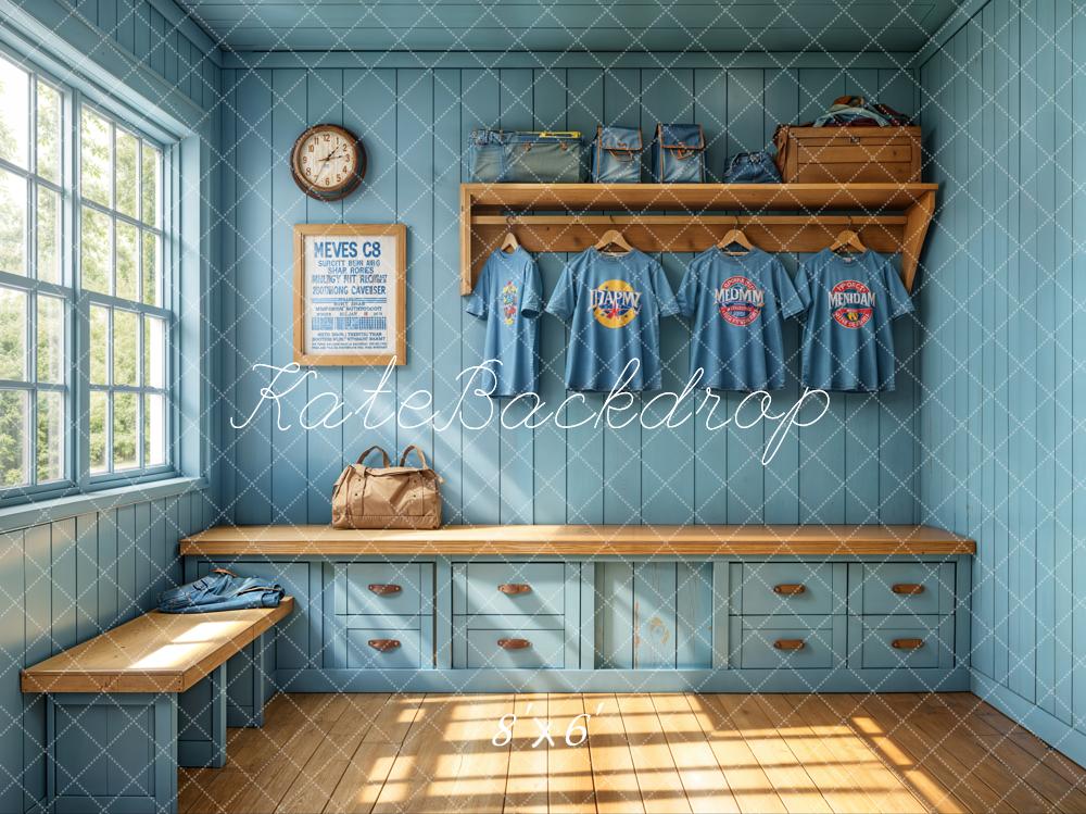 Kate Sports Locker Room Window Blue Wall Backdrop Designed by Emetselch - Image 3