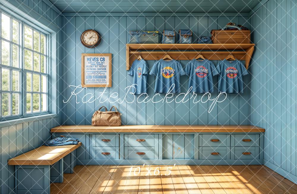 Kate Sports Locker Room Window Blue Wall Backdrop Designed by Emetselch - Image 4