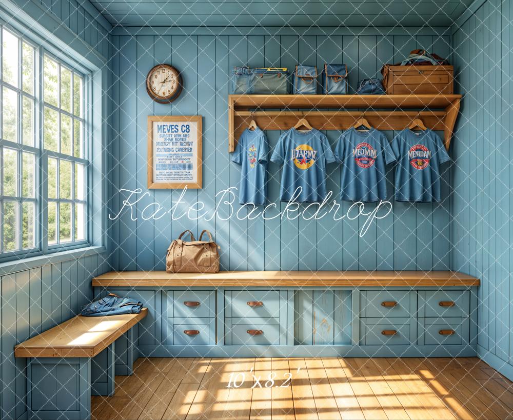 Kate Sports Locker Room Window Blue Wall Backdrop Designed by Emetselch - Image 5