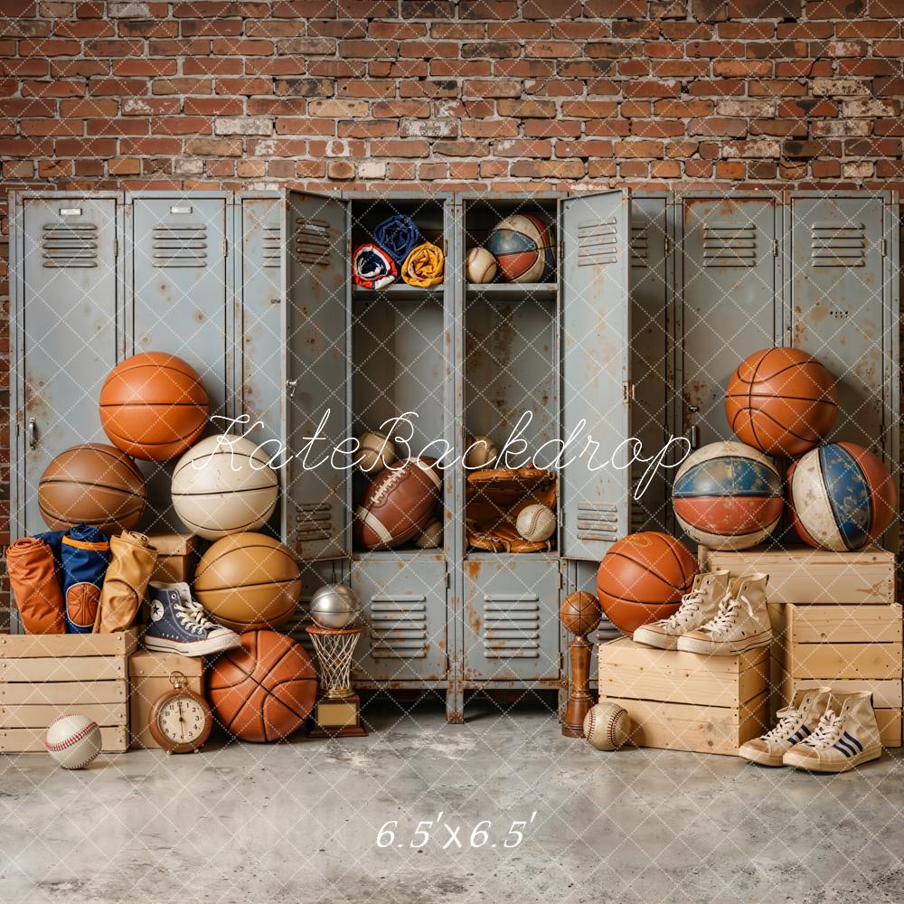 Kate Sports Lockers Basketballs Vintage Backdrop Designed by Emetselch - Image 2