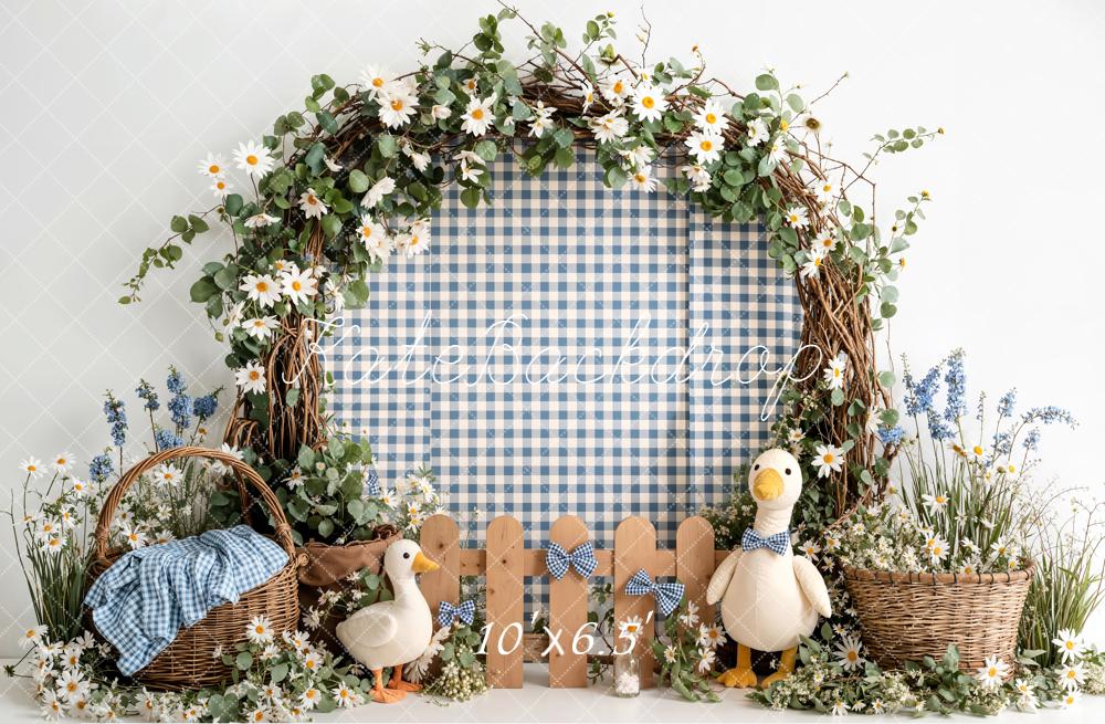Kate Spring Arch Duck Basket Gingham Fleece Backdrop Designed by Emetselch - Image 2