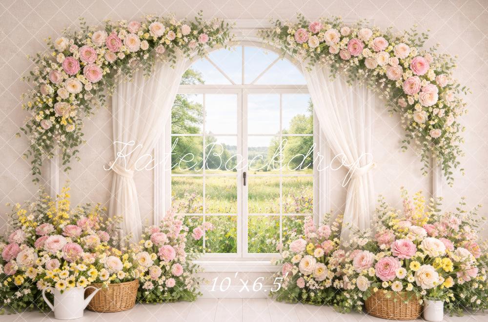 Kate Spring Arch Window Garden Fleece Backdrop Designed by Megan Leigh Photography - Image 2