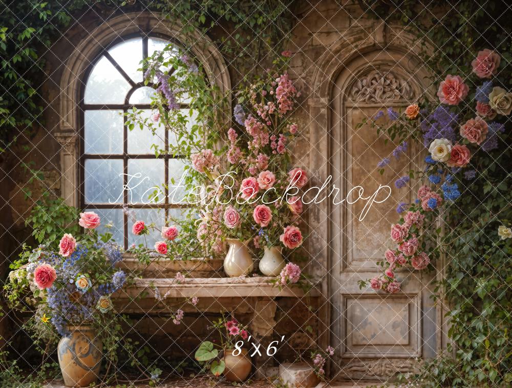Kate Spring Arched Window Flower Room Backdrop Designed by Emetselch - Image 3
