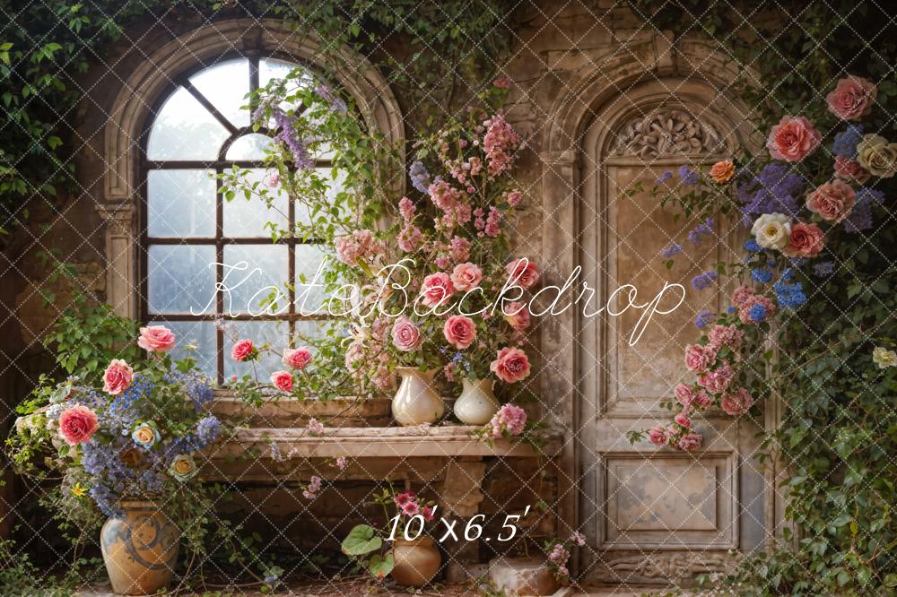 Kate Spring Arched Window Flower Room Backdrop Designed by Emetselch - Image 4