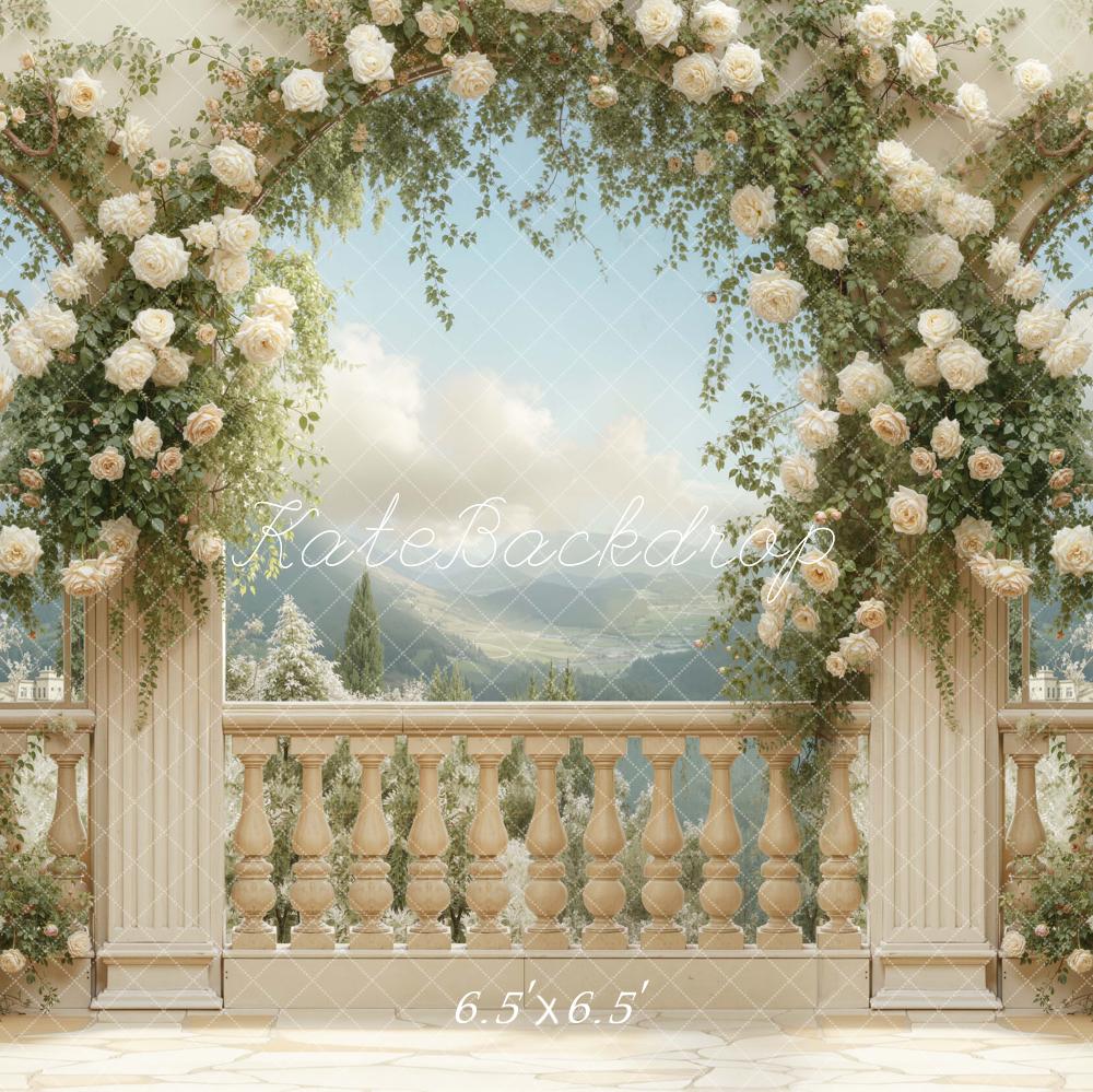 Kate Spring Balustrade Cream Roses Backdrop Designed by Emetselch - Image 2