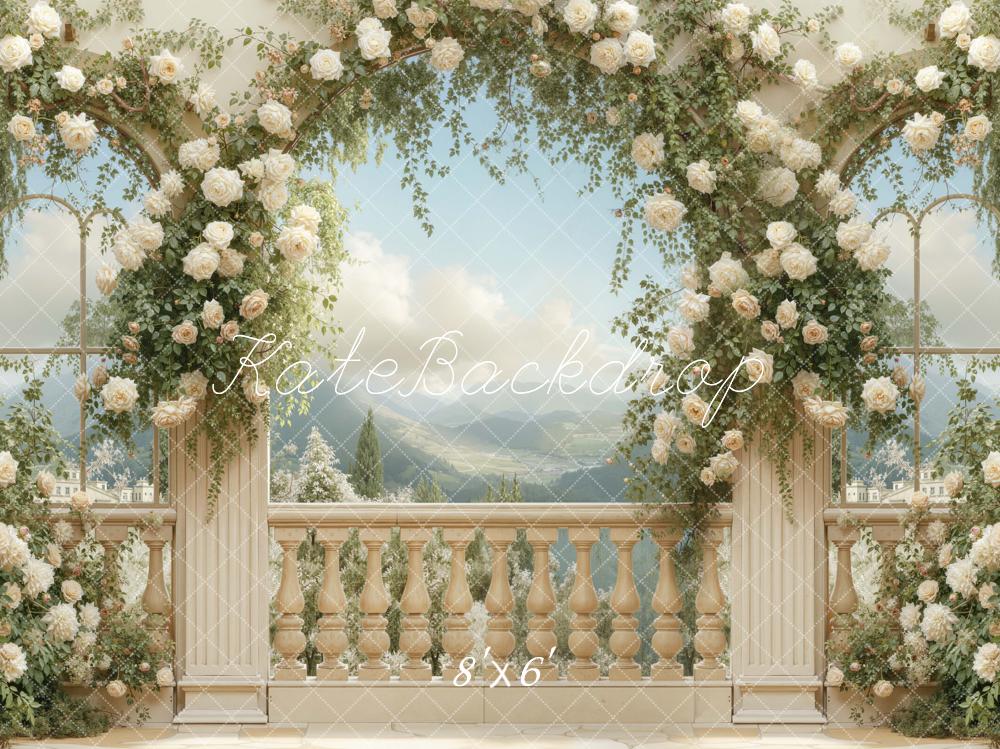 Kate Spring Balustrade Cream Roses Backdrop Designed by Emetselch - Image 3