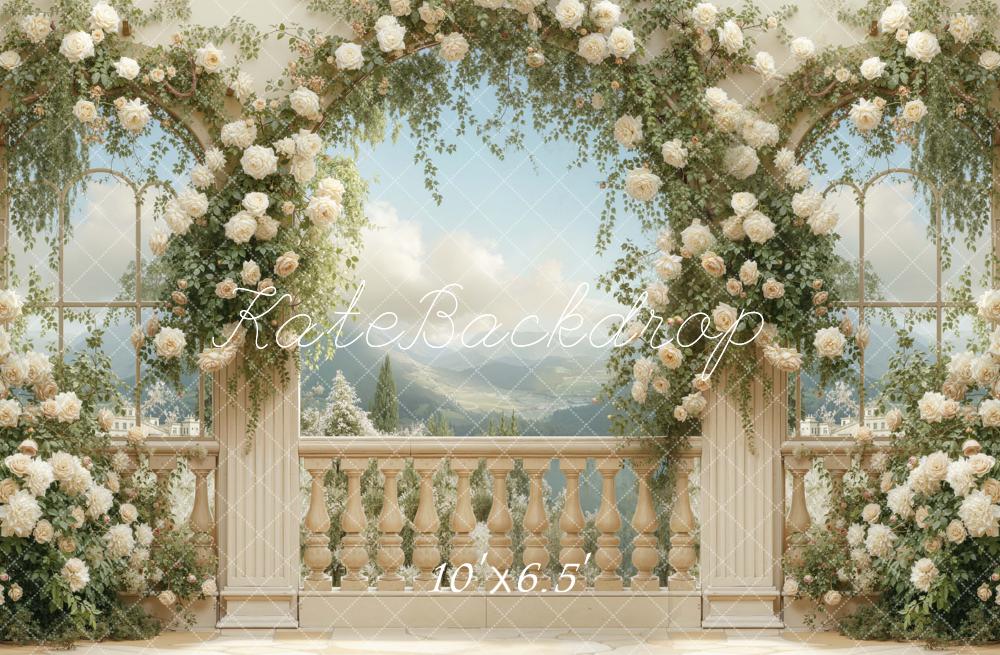 Kate Spring Balustrade Cream Roses Backdrop Designed by Emetselch - Image 4