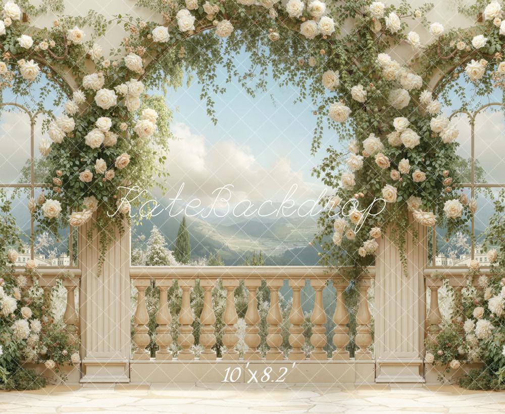 Kate Spring Balustrade Cream Roses Backdrop Designed by Emetselch - Image 6
