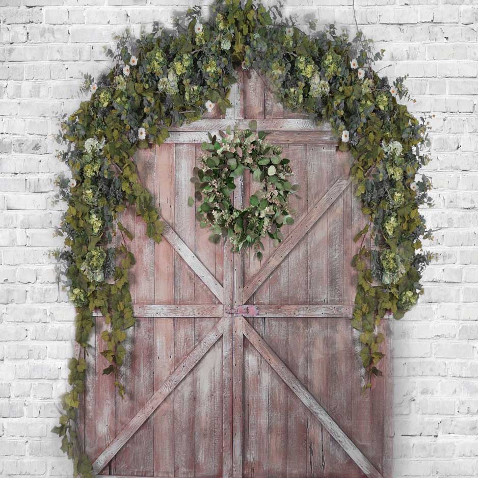 Kate Spring Barn Door Brick Wall Backdrop for Photography - Image 2