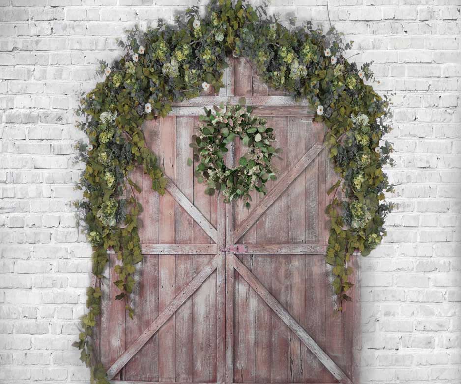 Kate Spring Barn Door Brick Wall Backdrop for Photography - Image 3