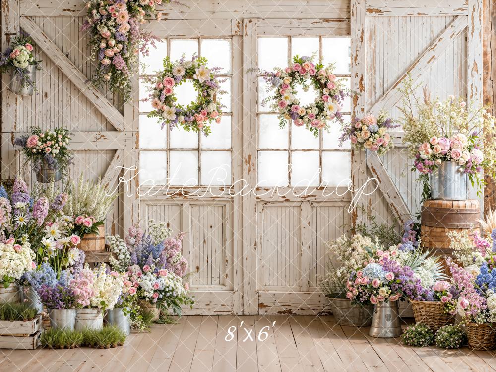 Kate Spring Barn Door Pastel Florals Backdrop Designed by Emetselch - Image 3