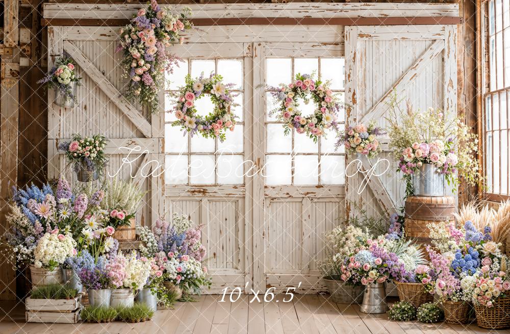 Kate Spring Barn Door Pastel Florals Backdrop Designed by Emetselch - Image 4