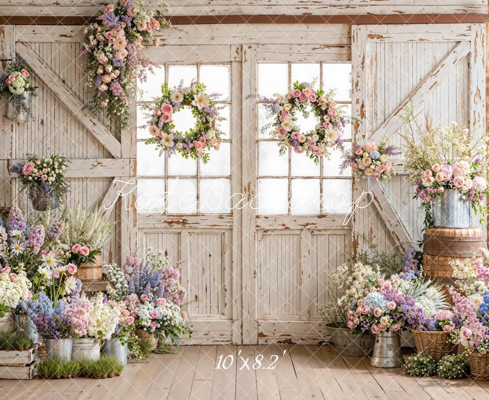 Kate Spring Barn Door Pastel Florals Backdrop Designed by Emetselch - Image 6