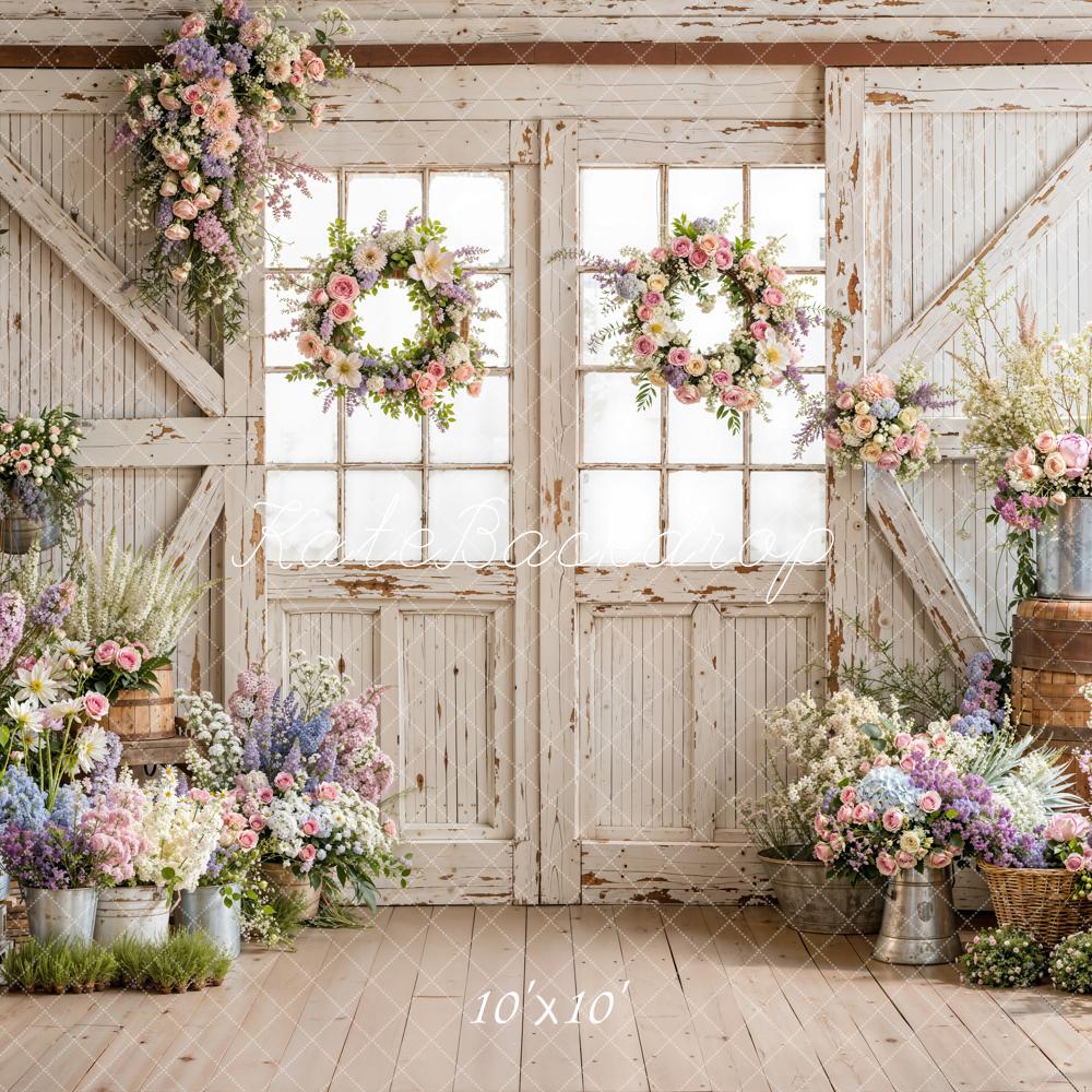 Kate Spring Barn Door Pastel Florals Backdrop Designed by Emetselch - Image 7