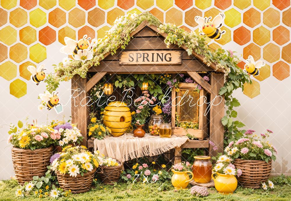 Kate Spring Bee Honeycomb Floral Backdrop Designed by Emetselch - Image 2