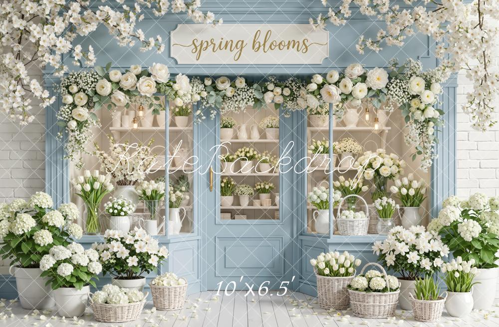 Kate Spring Blooms Blue Shopfront Fleece Backdrop Designed by Emetselch - Image 2