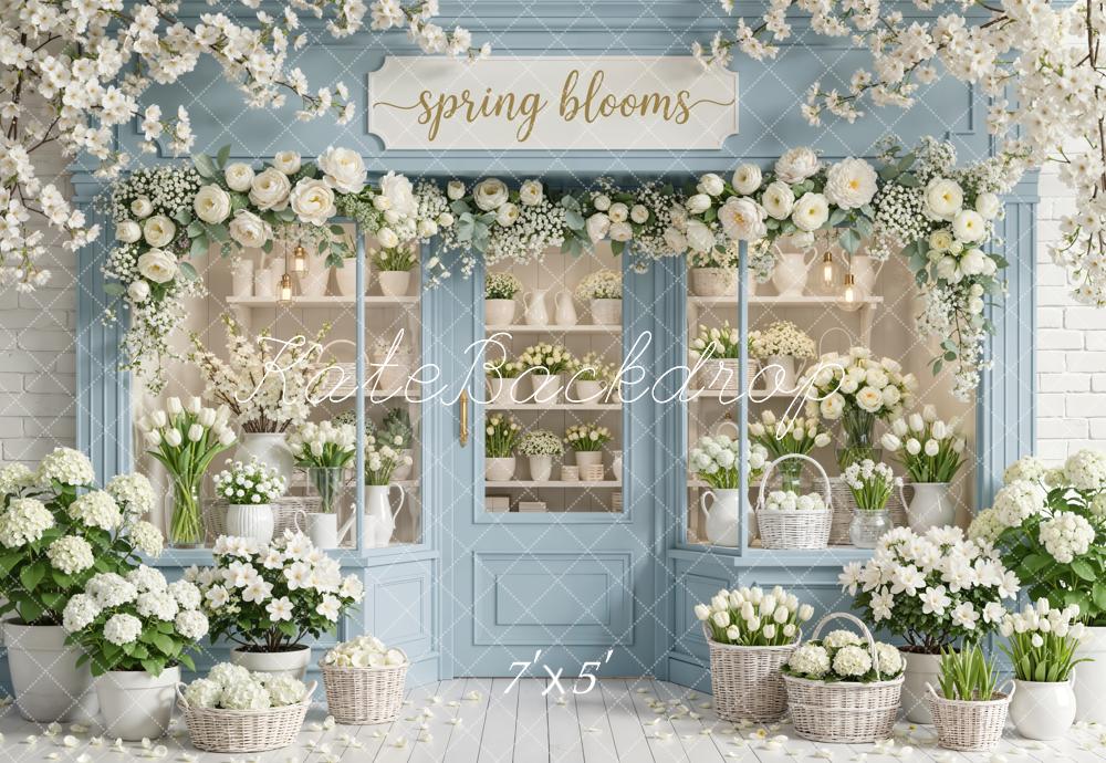 Kate Spring Blooms Garland Blue Shop Backdrop Designed by Emetselch - Image 2