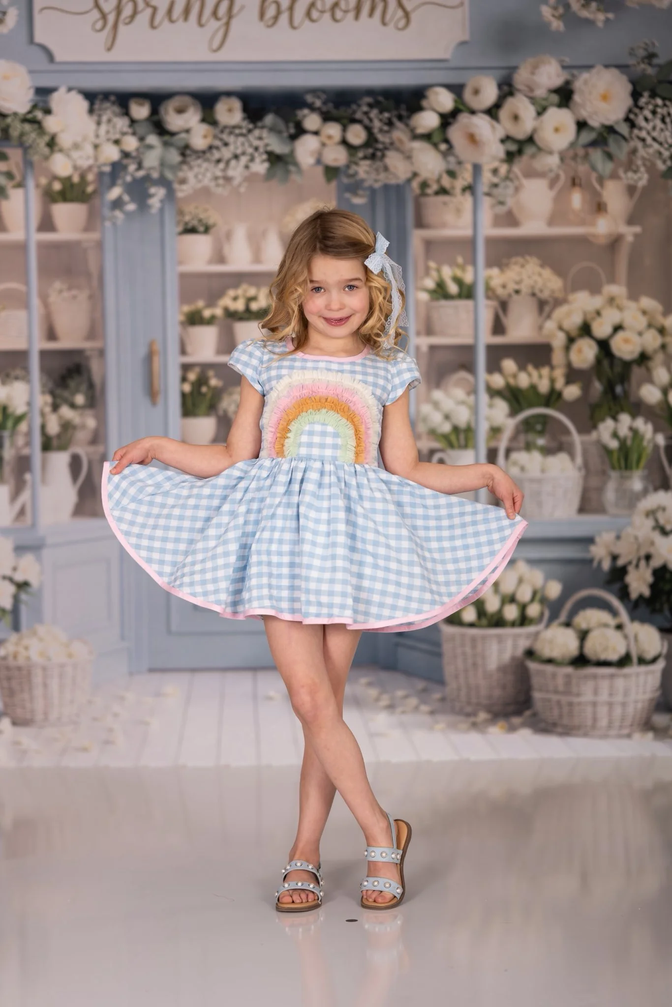 Kate Spring Blooms Garland Blue Shop Backdrop Designed by Emetselch - Image 3