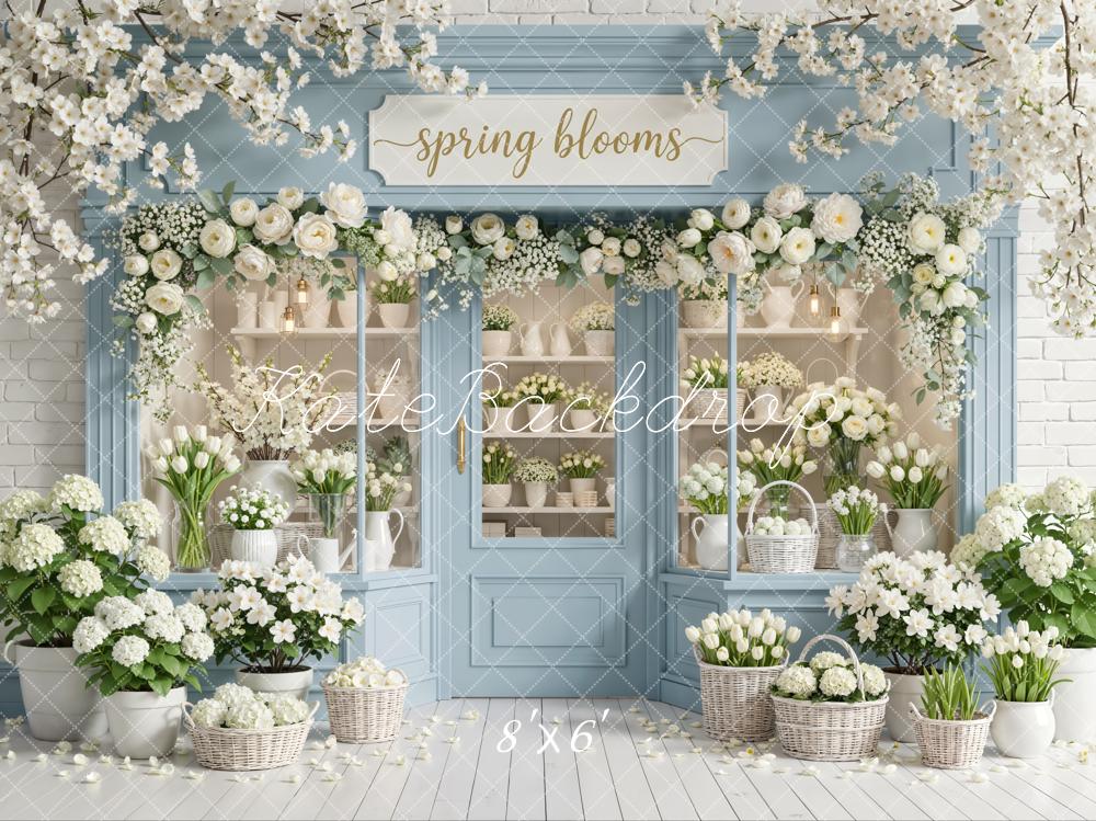 Kate Spring Blooms Garland Blue Shop Backdrop Designed by Emetselch - Image 6
