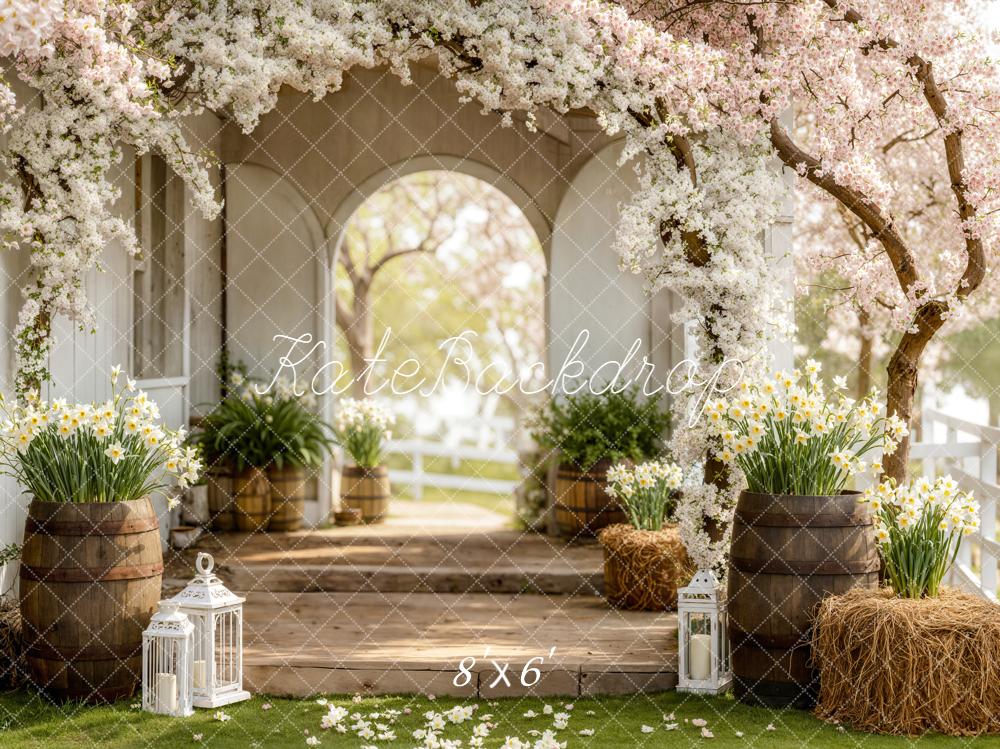Kate Spring Blossom Arch Wooden Barrels Backdrop Designed by Emstselch - Image 3