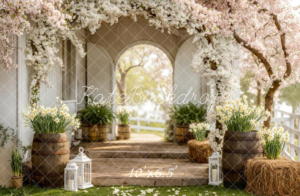 Kate Spring Blossom Arch Wooden Barrels Backdrop Designed by Emstselch - Image 4