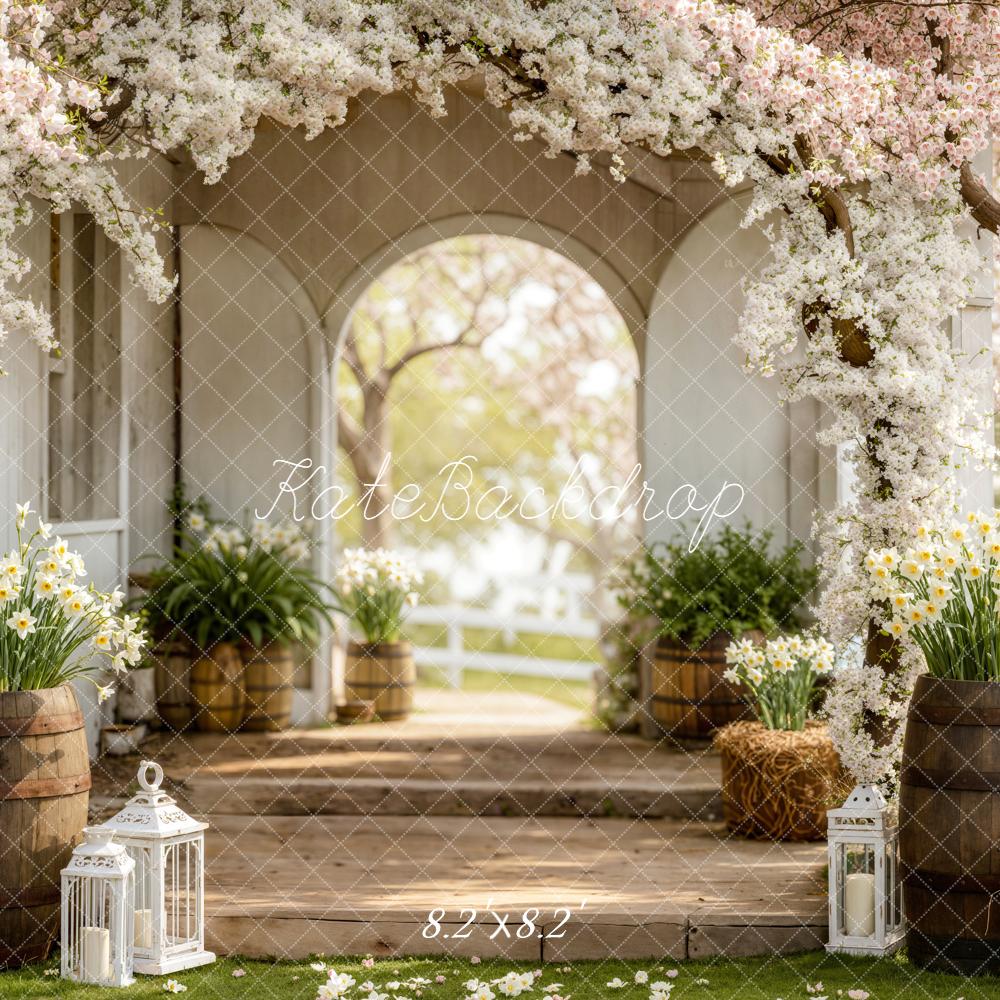 Kate Spring Blossom Arch Wooden Barrels Backdrop Designed by Emstselch - Image 5