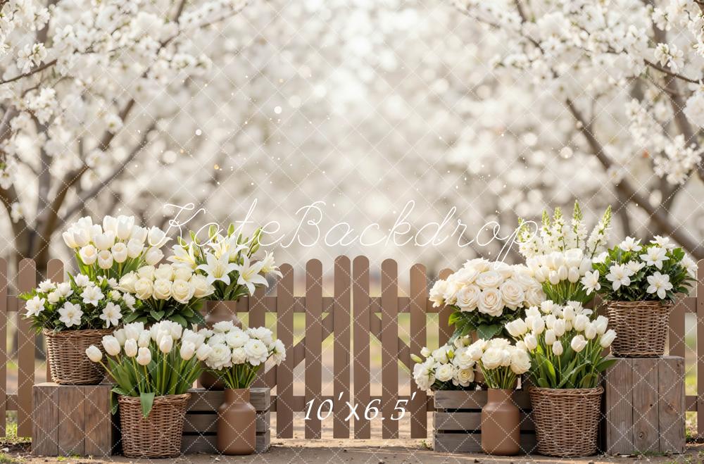 Kate Spring Blossom Floral Baskets Fence Backdrop Designed by Mini MakeBelieve - Image 4