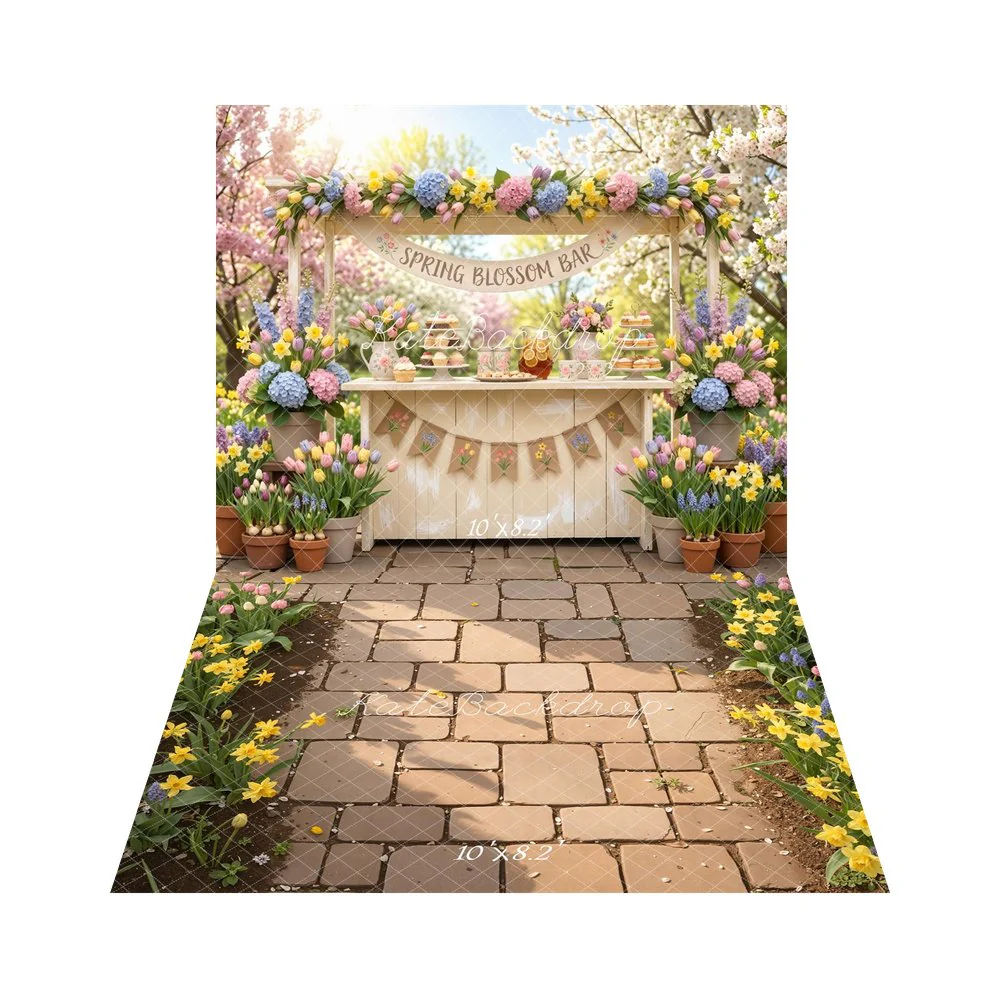 Kate Spring Blossom Garden Backdrop+Cobblestone Path Backdrop - Image 3