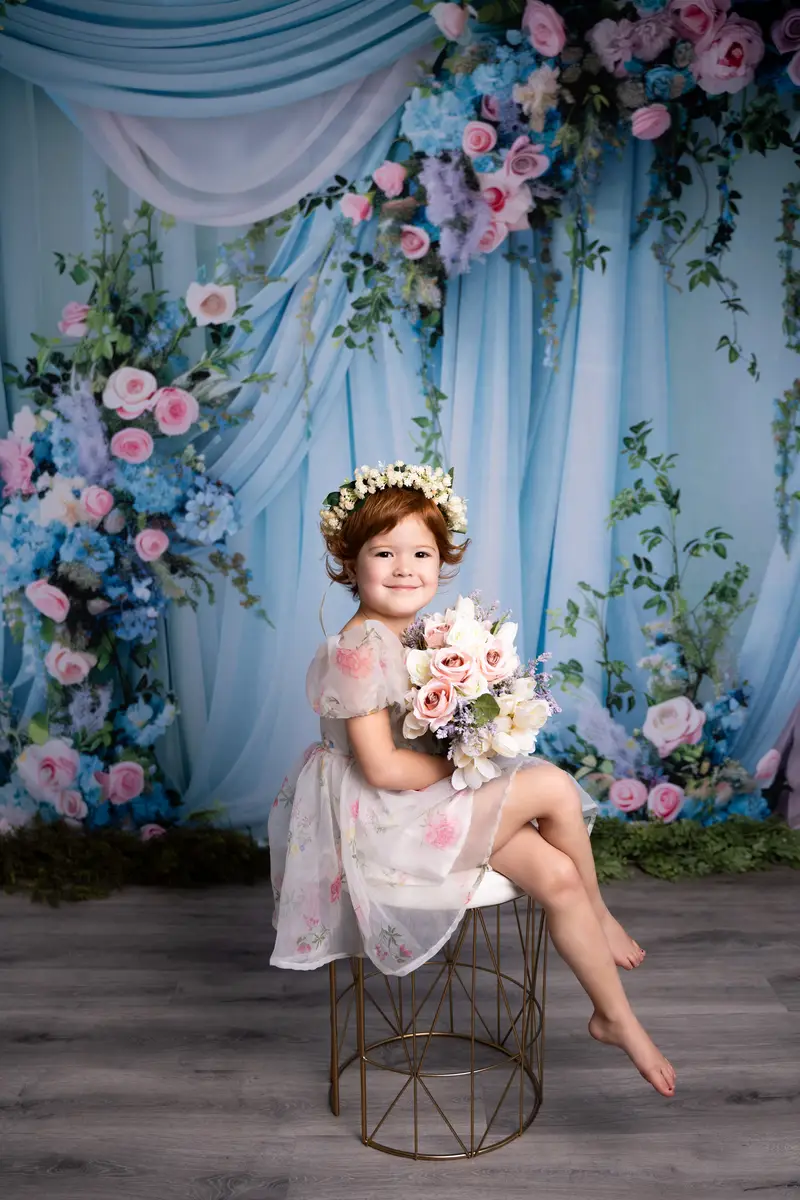Kate Spring Blue Floral Curtain Wedding Backdrop Designed by Patty Robert - Image 3
