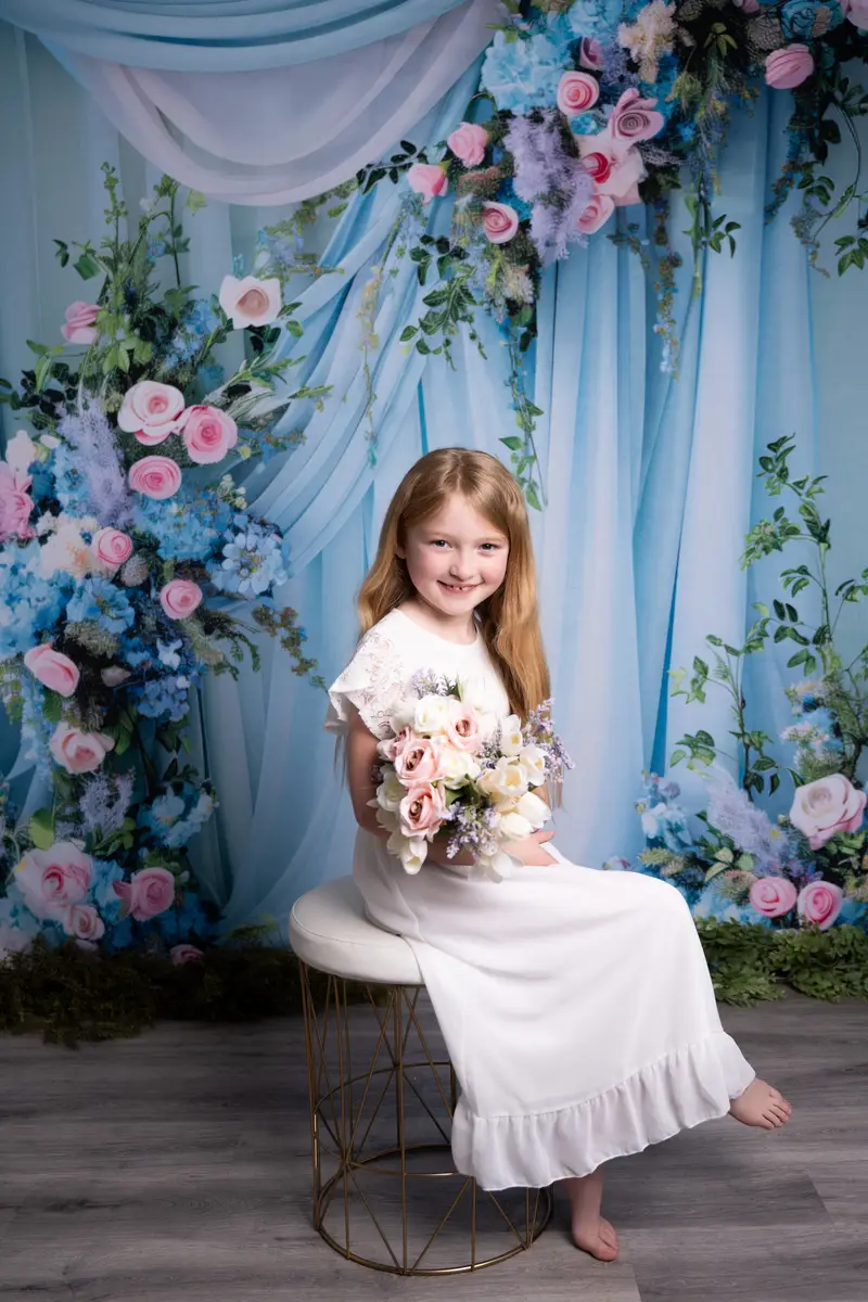 Kate Spring Blue Floral Curtain Wedding Backdrop Designed by Patty Robert - Image 4
